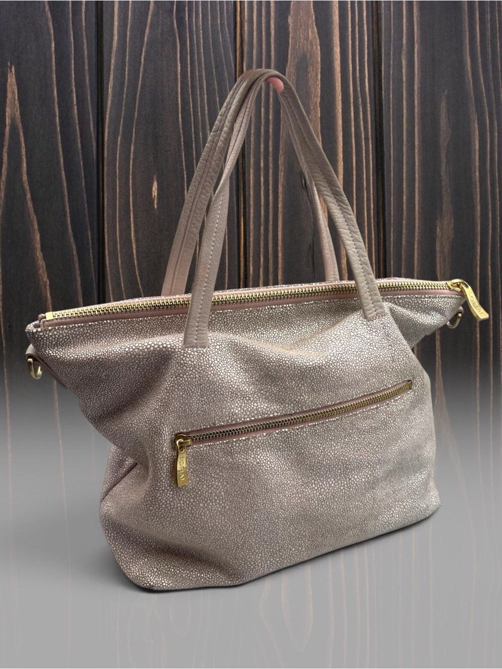 Sorial New York Rubina Metallic Rose Gold Embossed Leather Tote